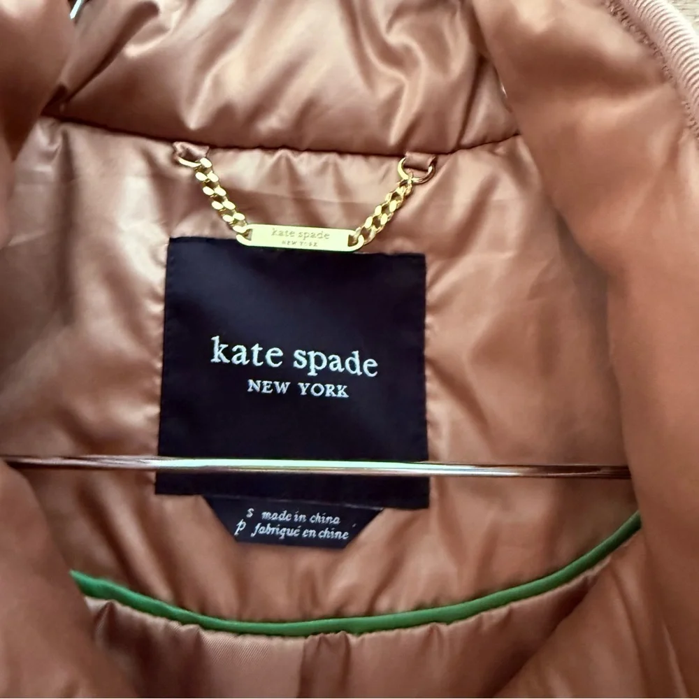 Kate Spade Latte Puffer Jacket with Quilted Spade Design